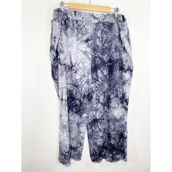 Royalty Collection Blue Tie Dye Linen Blend Raw Hem Pants Women's Plus Size 3X - Picture 2 of 11